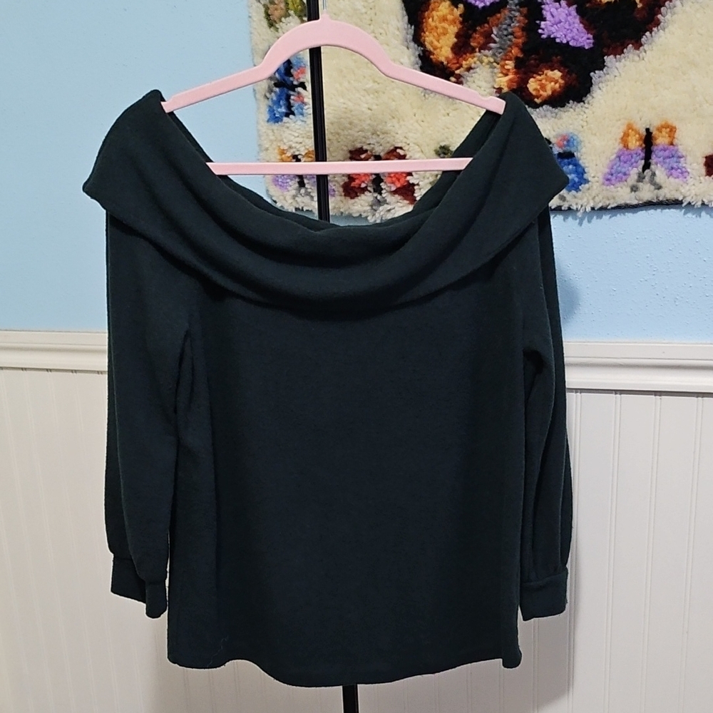 a.n.a Forest Green Off-Shoulder Sweater